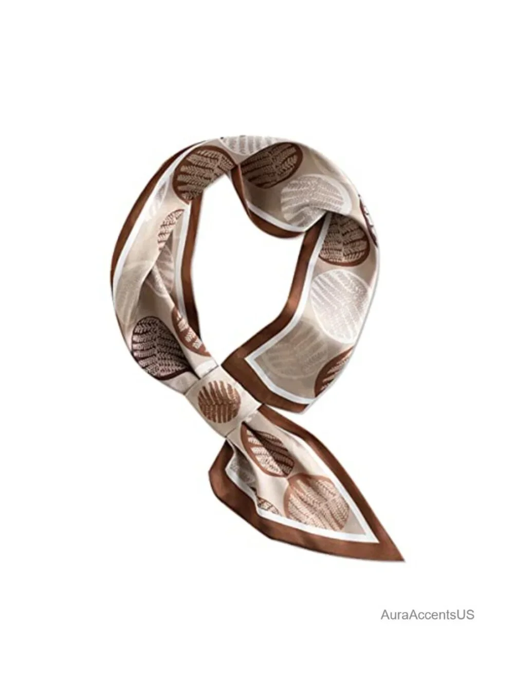 LumiSyne Skinny Silk Scarf Pull-Through Floral Leaf Pattern Long Neckerchief